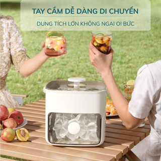 Hộp làm đá 2 tầng có tay cầm, nhấn 1 lần lấy đá dễ dàng tiện lợi