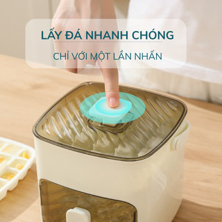 Hộp làm đá 2 tầng có tay cầm, nhấn 1 lần lấy đá dễ dàng tiện lợi