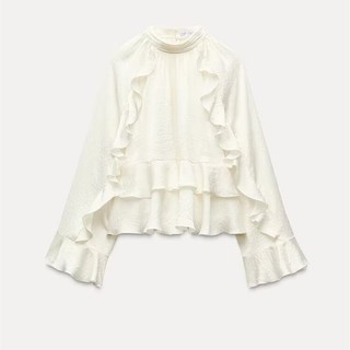 Áo Zara made in Morocco dài tay chiffon trắng bèo xinh nữ