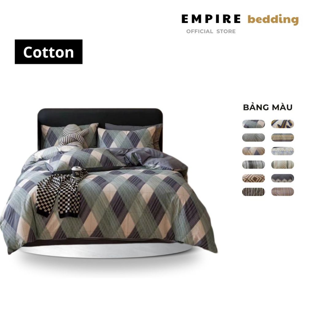Bộ chăn ga gối nệm 4 món ga bo chun cotton 100% EMPIRE chăn chần bông mềm êm- Empire Bedding & Decor
