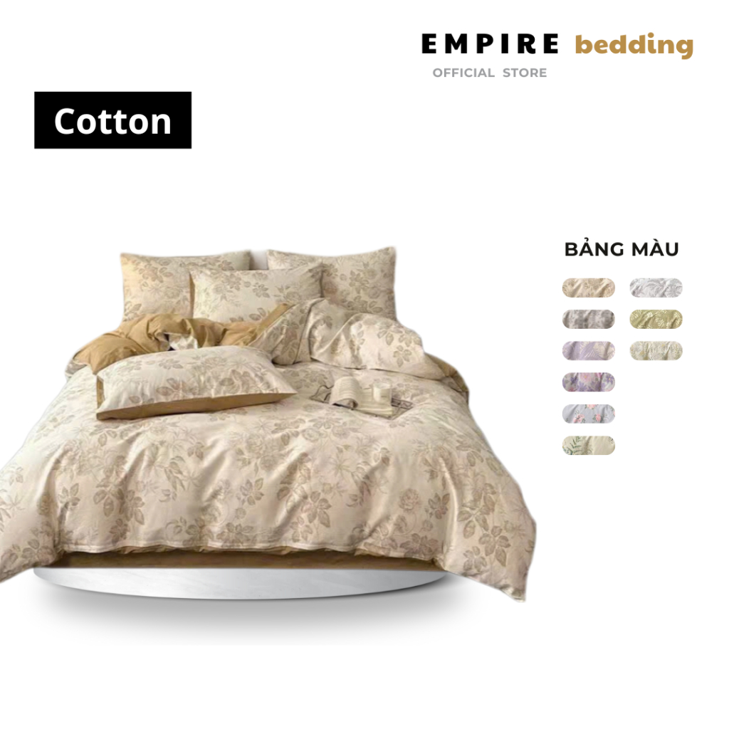 Bộ chăn ga gối nệm 4 món cotton 100% EMPIRE ga chun chăn chần bông mềm mại - Empire Bedding & Decor