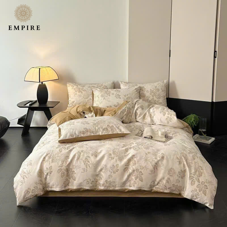 Bộ chăn ga gối nệm 4 món cotton 100% EMPIRE ga chun chăn chần bông mềm mại - Empire Bedding & Decor