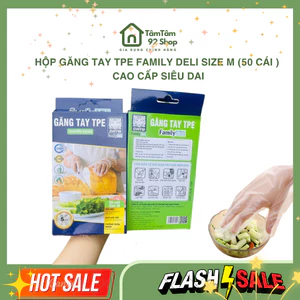 Hộp Găng tay TPE Family deli size M (50 cái ) cao cấp siêu dai dùng nấu ăn, dọn dẹp, đảm bảo vệ sinh