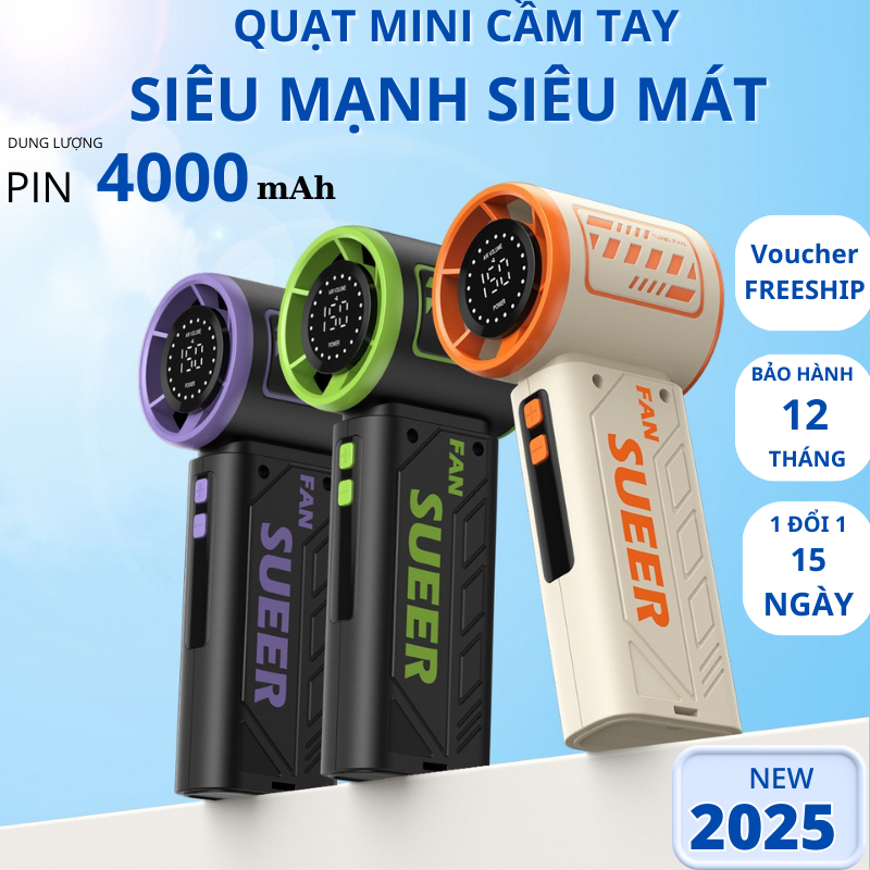 Quạt Cầm Tay Mini S17 4000mAh 150 Cấp Độ Gió Dùng 8H Có Thể Sạc  Màn Hình LED Hiển Thị