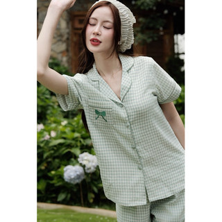 𝗛𝗮̀𝗻𝗴 𝗰𝗵𝗶́𝗻𝗵 𝗵𝗮̃𝗻𝗴 Bộ đồ ngủ mặc nhà pyjama kẻ thêu nơ form rộng xinh xắn - O.N WORKSHOP