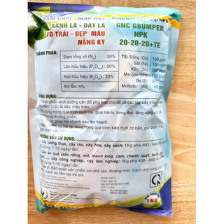 Phân bón NPK 20.20.20 đâm chồi, mập đọt, xanh lá, dày lá, to trái, đẹp màu, nặng ký