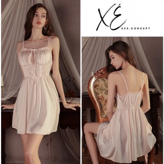 Váy ngủ (V37) - Váy tiểu thư lụa tím phối ren nhẹ nhàng có đệm vừa