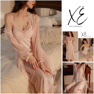 Váy ngủ lụa (V38) - Váy lụa cao cấp phối ren dáng dài sang trọng có đệm vừa