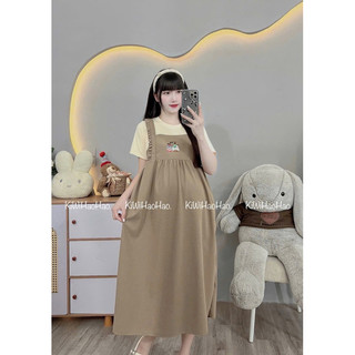 VÁY BẦU CỘC TAY YẾM LIỀN TỔ ONG THÊU - 2 MẦU ( Nâu -  Đen )