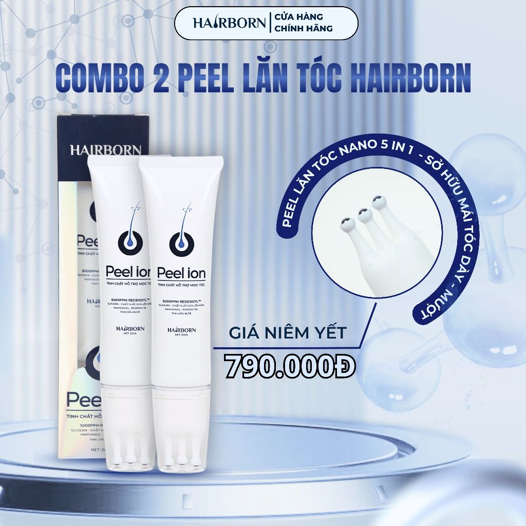Lăn Mọc Tóc Mocha Hairborn , Tinh Chất Mọc Tóc Công Nghệ Ion Nano 2 chiều , Peel Ion Hairborn 60ml