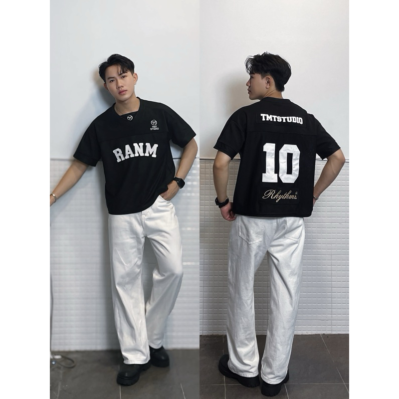 Áo Thun Boxy Nam Cổ V Thêu Chữ RANM Form Rộng Unisex Cotton Mesh Local Brand TMT.STU | TMTD16