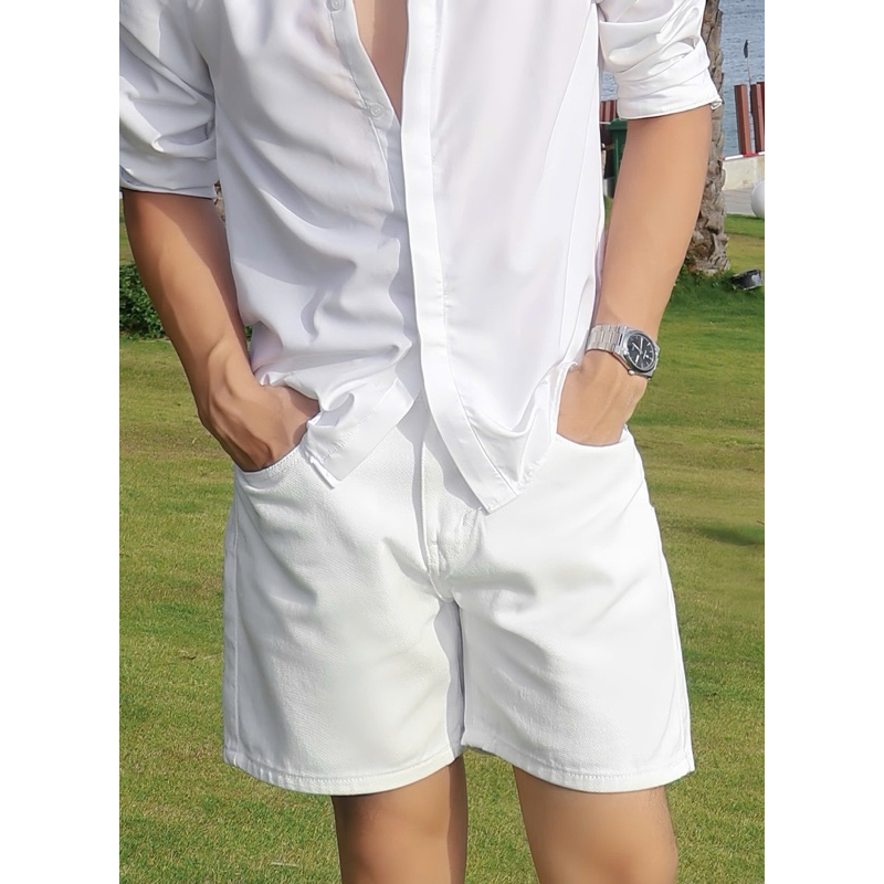 Quần Short Đen Trắng Nam Nữ Form Trên Gối, Chất Liệu Jeans Cotton Dày Dặn Có Túi Menswear | TMTD19