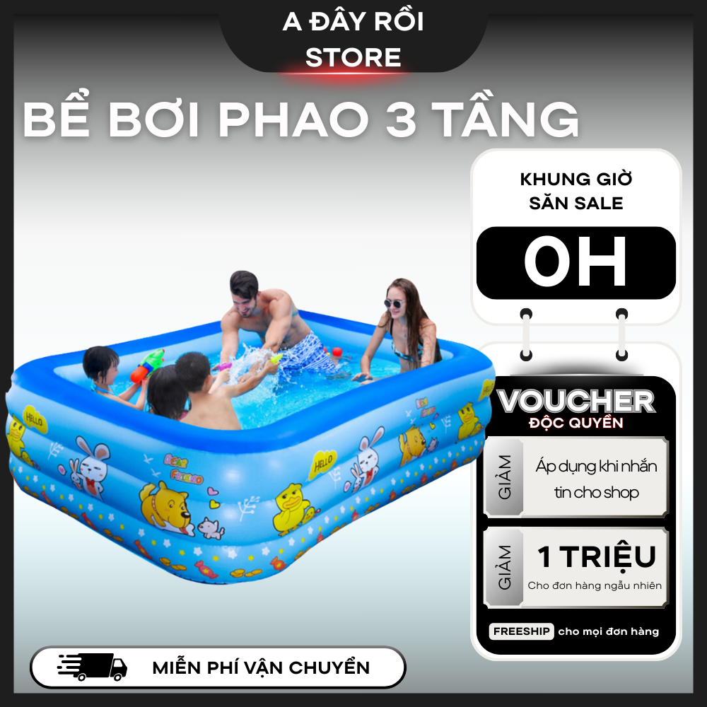 Bể Bơi Phao Cho Bé, Bể Bơi Chính Hãng KAW 3 Tầng, Kích Thước Lớn, Đáy 2 Lớp Chống Trượt An Toàn