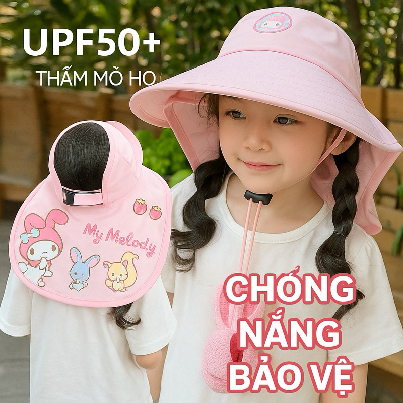Mũ hở chóp vành rộng chống nắng trùm đầu che vai dễ thương cho bé 4-10 tuổi