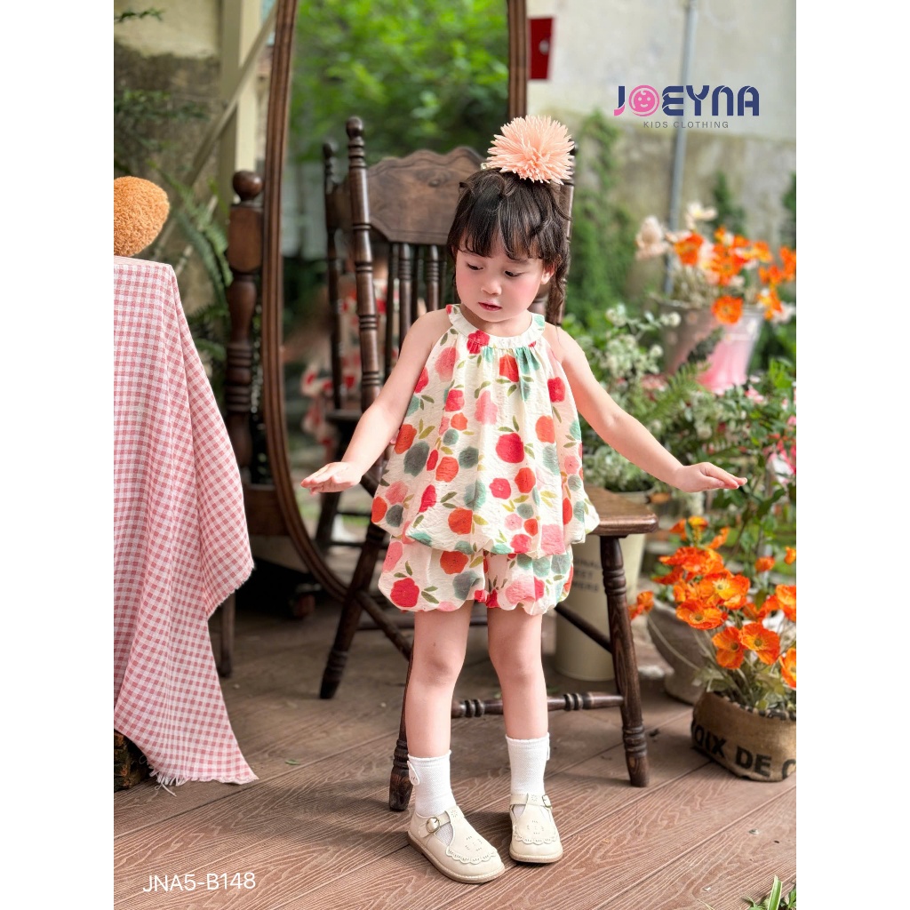 Set yếm cộc Joeyna B148 tơ lụa 2 lớp cho bé