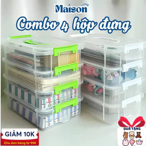Combo 4 Hộp Nhựa Trong Suốt Có Nắp Đậy MAISON Để Đồ Chơi, Đựng Đồ Dùng Cá Nhân Kèm Quai Xách Tiện Lợi