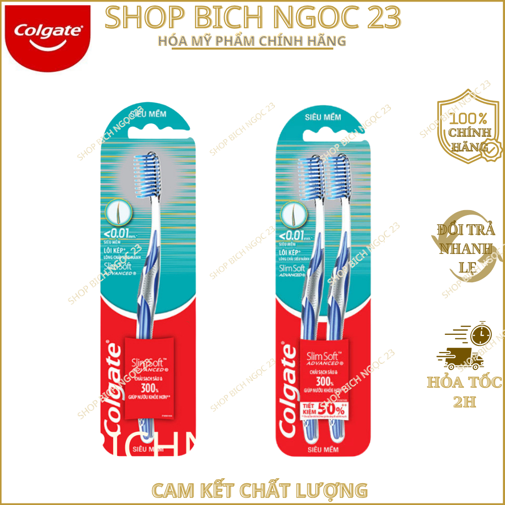 Bộ 2 Bàn chải Colgate SlimSoft Advanced ngăn chảy máu nướu siêu mềm mảnh