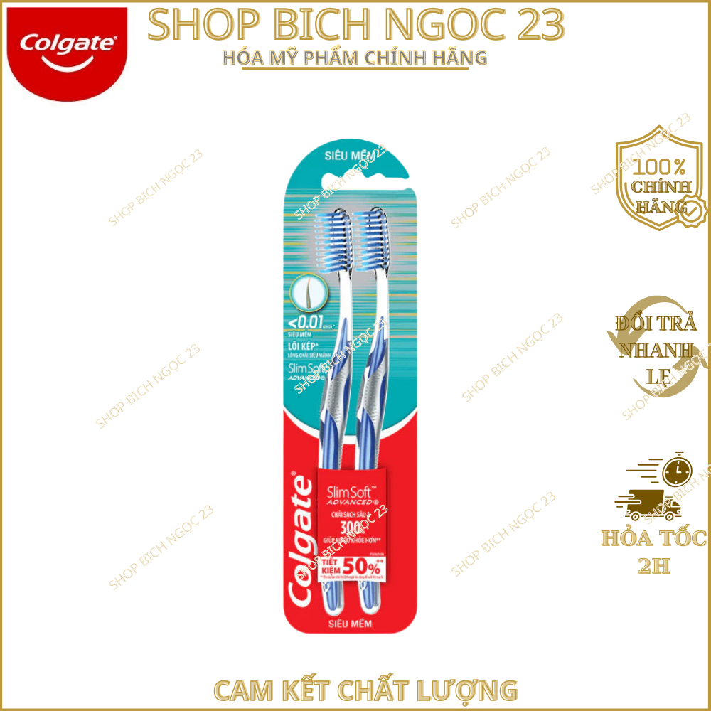 Bộ 2 Bàn chải Colgate SlimSoft Advanced ngăn chảy máu nướu siêu mềm mảnh