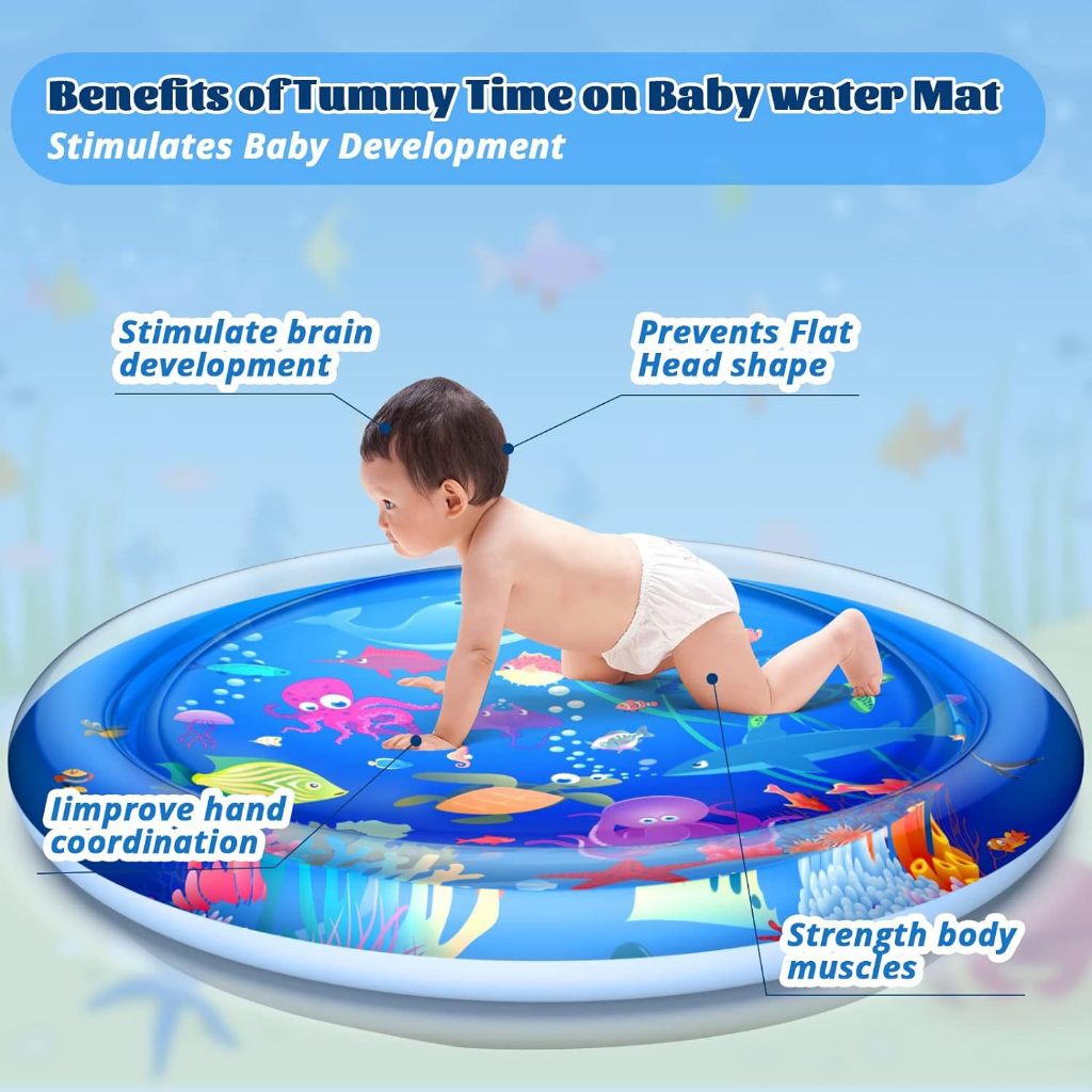 Size 100x100cm - Đồ chơi thảm đệm nước vui chơi cho bé kèm bơm tay giúp bé bò trờn kĩ năng