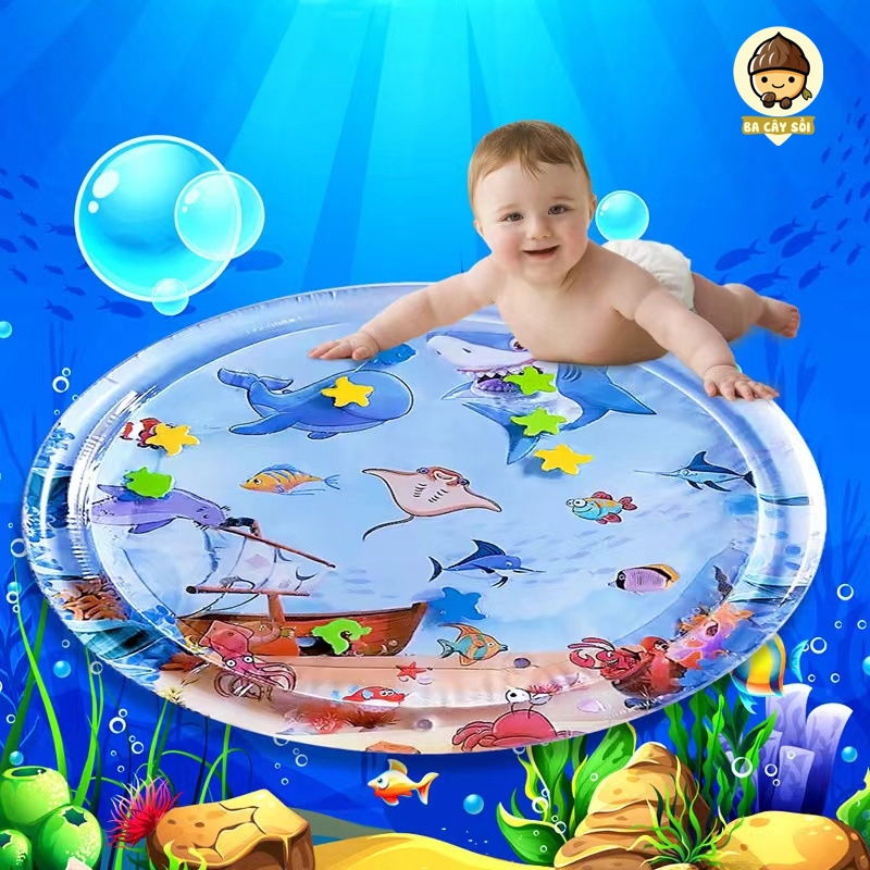 Size 100x100cm - Đồ chơi thảm đệm nước vui chơi cho bé kèm bơm tay giúp bé bò trờn kĩ năng