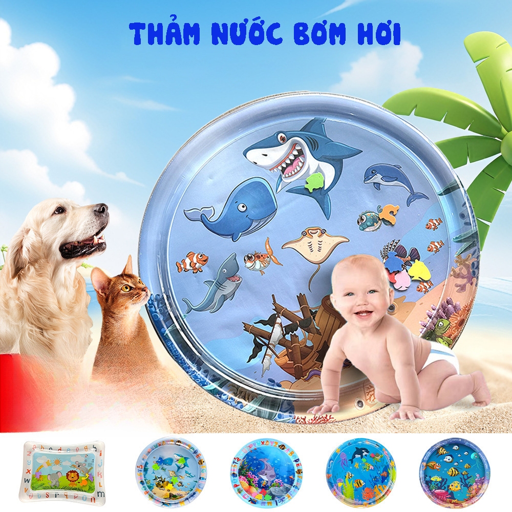 Size 100x100cm - Đồ chơi thảm đệm nước vui chơi cho bé kèm bơm tay giúp bé bò trờn kĩ năng