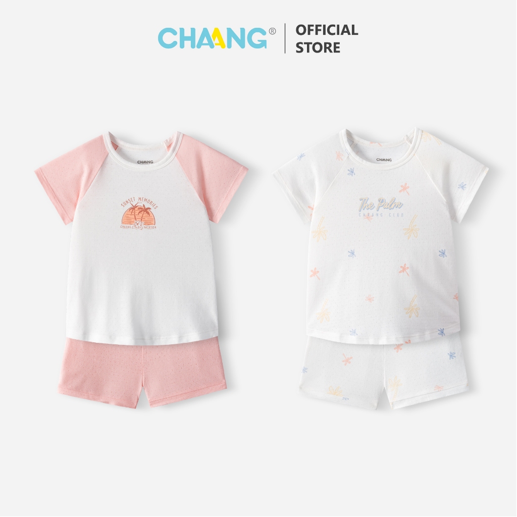 [CHAANG 6M-7Y] Bộ quần áo cộc tay raglan Sóng cho bé gái