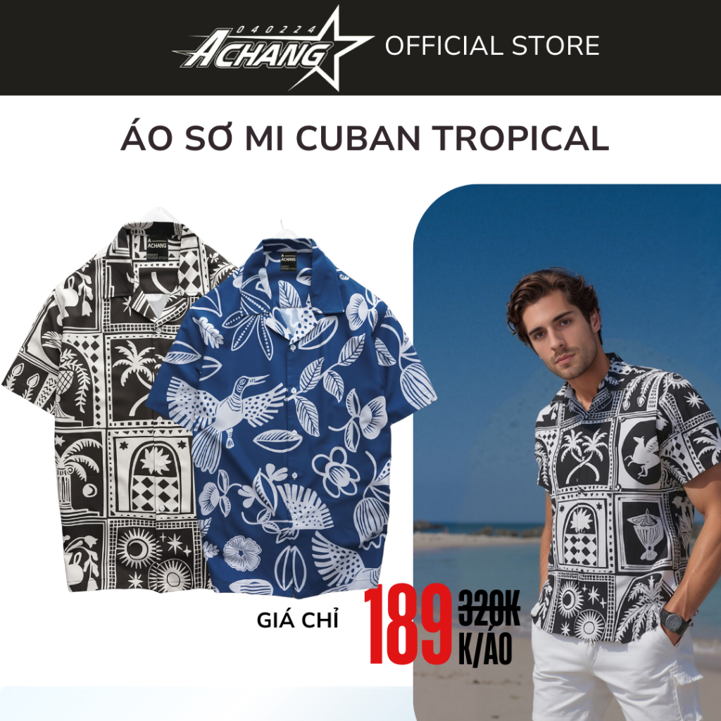 Áo Sơ Mi Cuban Tropical Essence thích hơp cho mùa hè, chất vải mềm mịn, thoáng khí - Achang shop