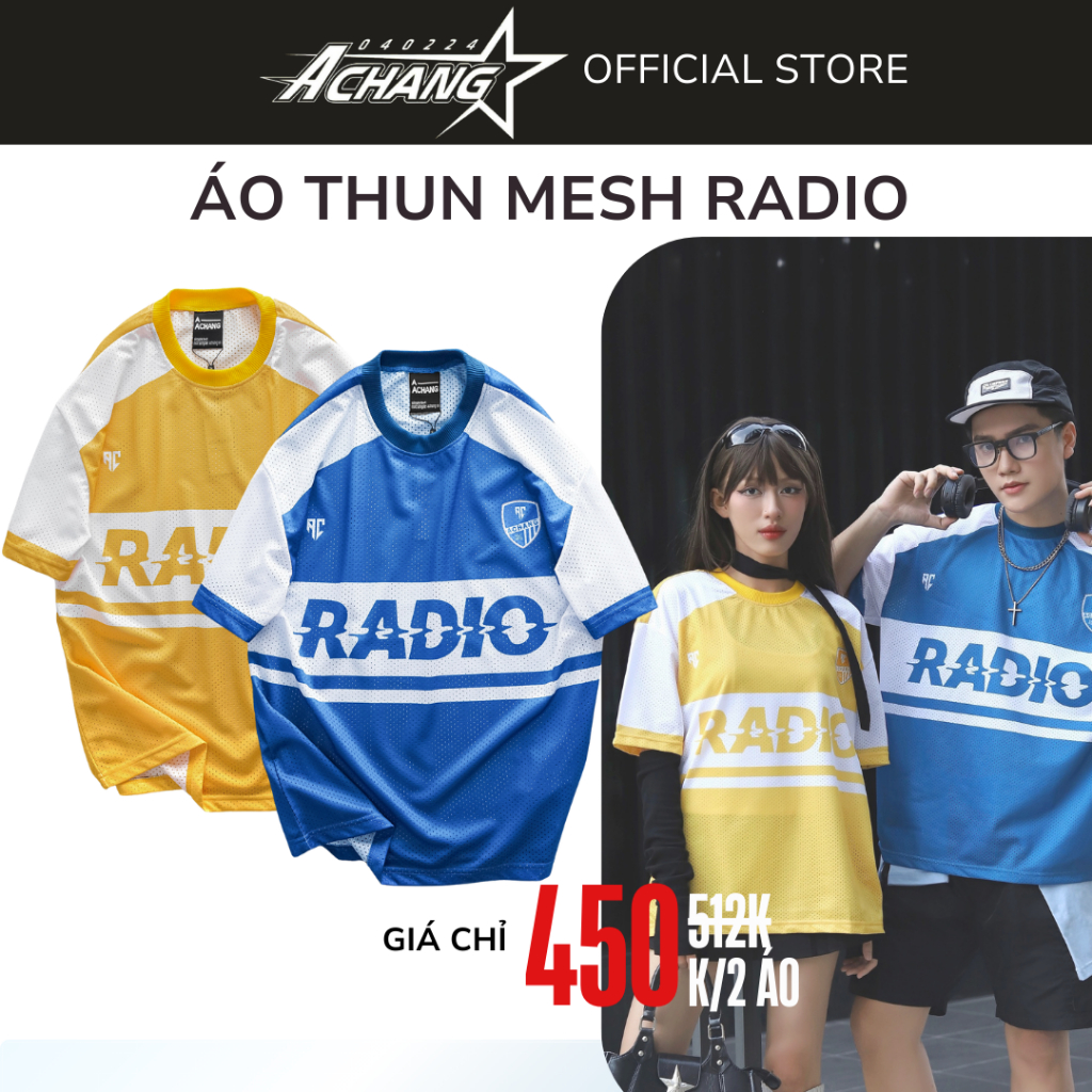 Áo Thun Mesh Radio Achang cổ tròn Nam Nữ form Boxy