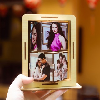 Khung Ảnh Gỗ Xoay 360° - Hộp Ảnh Xoay In Theo Yêu Cầu, Phiên Bản Ngày Cưới, Kỷ Niệm (8 Ảnh)
