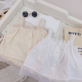 Quần áo trẻ em, Áo 2 dây hè bé gái vải thô mềm thêu họa tiết 2 màu cho bé 9-26kg A499 | Tiểu Yến KID