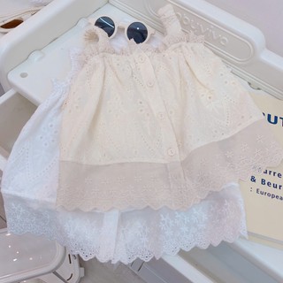 Quần áo trẻ em, Áo 2 dây hè bé gái vải thô mềm thêu họa tiết 2 màu cho bé 9-26kg A499 | Tiểu Yến KID