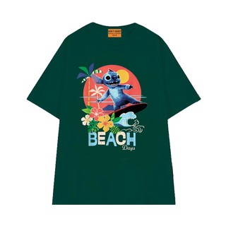 Áo Thun NGỐ TEE Hoạt Hình Stitch Lướt Sóng Trên Bãi Biển Beach Days Chất Vải Cotton 75 Thoáng Mát