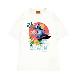 Áo Thun NGỐ TEE Hoạt Hình Stitch Lướt Sóng Trên Bãi Biển Beach Days Chất Vải Cotton 75 Thoáng Mát