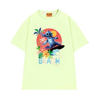 Áo Thun NGỐ TEE Hoạt Hình Stitch Lướt Sóng Trên Bãi Biển Beach Days Chất Vải Cotton 75 Thoáng Mát