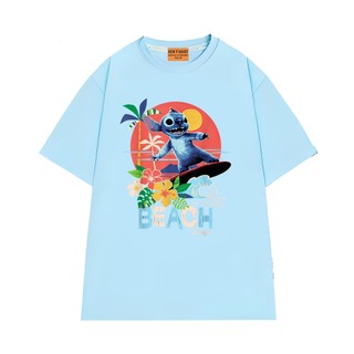 Áo Thun NGỐ TEE Hoạt Hình Stitch Lướt Sóng Trên Bãi Biển Beach Days Chất Vải Cotton 75 Thoáng Mát