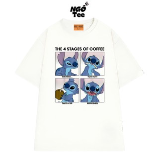 Áo Thun NGỐ TEE Hoạt Hình Lilo & Stitch Vui Nhộn 4 Trạng Thái Của Cà Phê Vải Cotton 75 Mềm Mịn