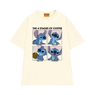 Áo Thun NGỐ TEE Hoạt Hình Lilo & Stitch Vui Nhộn 4 Trạng Thái Của Cà Phê Vải Cotton 75 Mềm Mịn