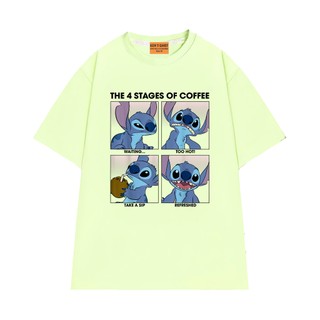 Áo Thun NGỐ TEE Hoạt Hình Lilo & Stitch Vui Nhộn 4 Trạng Thái Của Cà Phê Vải Cotton 75 Mềm Mịn