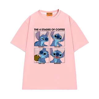 Áo Thun NGỐ TEE Hoạt Hình Lilo & Stitch Vui Nhộn 4 Trạng Thái Của Cà Phê Vải Cotton 75 Mềm Mịn