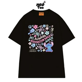 Áo Thun NGỐ TEE Hoạt Hình Disney Stitch Always Sunshine With Stitch Vải Cotton 75 Form Rộng Mềm Mịn