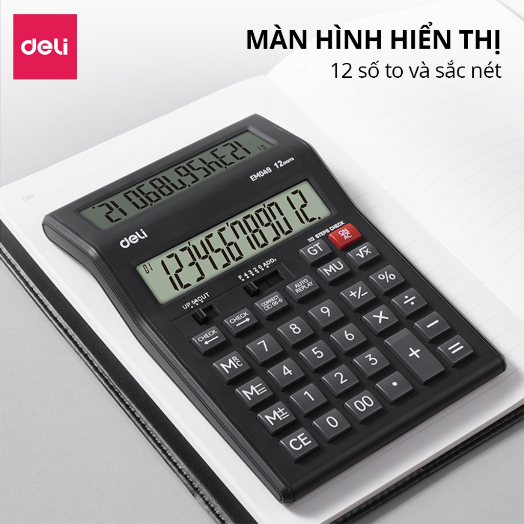 [SALE 99K] Máy Tính Tiền Hai Màn Hình 12 Số Deli -  Hàng Chính Hãng - Bảo Hành 3 Năm - Màn Hình LCD Hiển Thị Rõ Nét