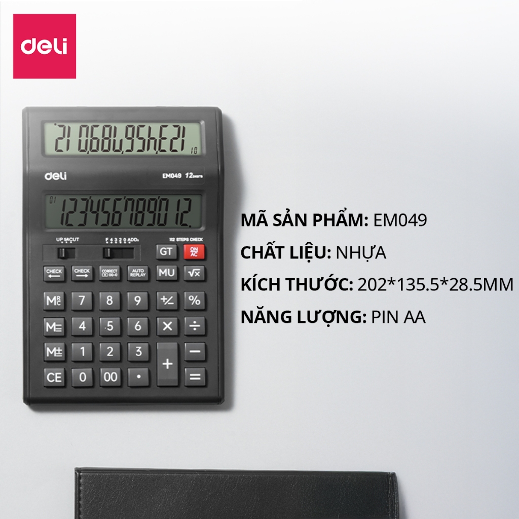 [SALE 99K] Máy Tính Tiền Hai Màn Hình 12 Số Deli -  Hàng Chính Hãng - Bảo Hành 3 Năm - Màn Hình LCD Hiển Thị Rõ Nét