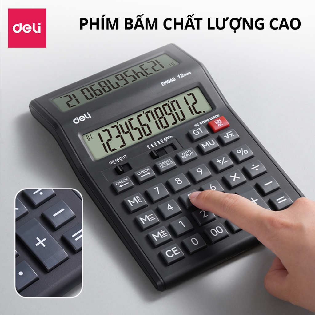[SALE 99K] Máy Tính Tiền Hai Màn Hình 12 Số Deli -  Hàng Chính Hãng - Bảo Hành 3 Năm - Màn Hình LCD Hiển Thị Rõ Nét