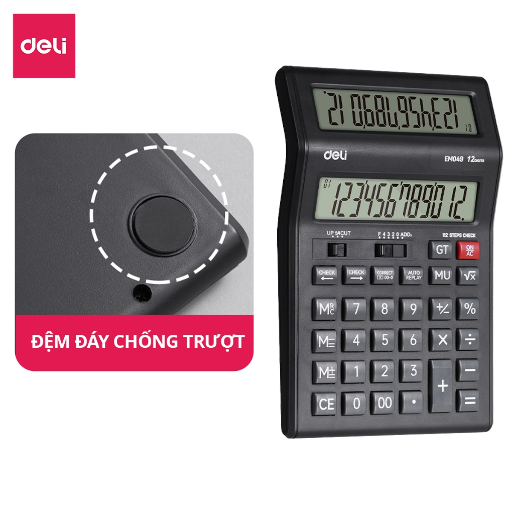 [SALE 99K] Máy Tính Tiền Hai Màn Hình 12 Số Deli -  Hàng Chính Hãng - Bảo Hành 3 Năm - Màn Hình LCD Hiển Thị Rõ Nét