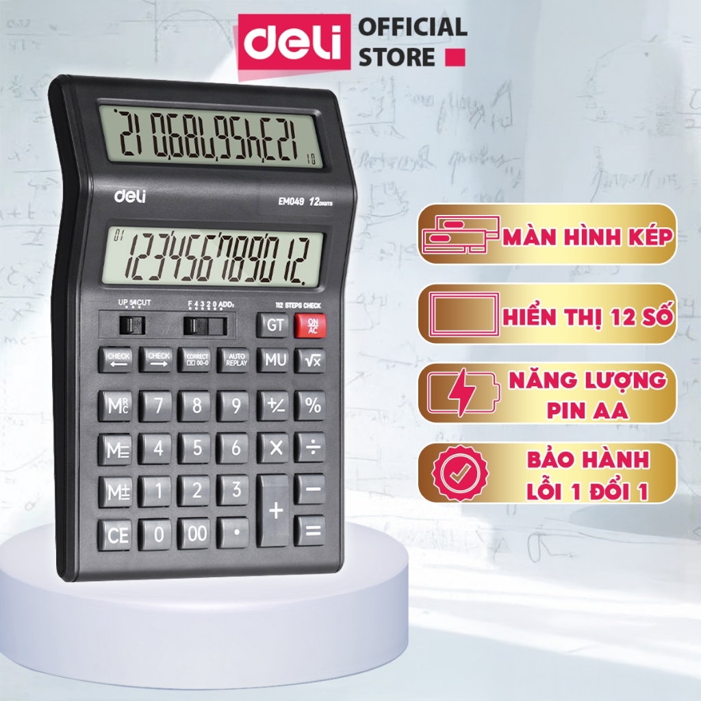 [SALE 99K] Máy Tính Tiền Hai Màn Hình 12 Số Deli -  Hàng Chính Hãng - Bảo Hành 3 Năm - Màn Hình LCD Hiển Thị Rõ Nét