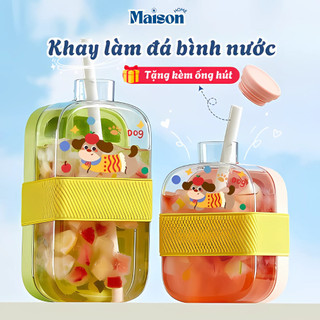 Khay làm đá thông minh kiêm bình đựng nước có nắp nhấn lấy đá MAISON, Bình nước mùa hè làm đá tặng kèm ống hút 2 trong 1