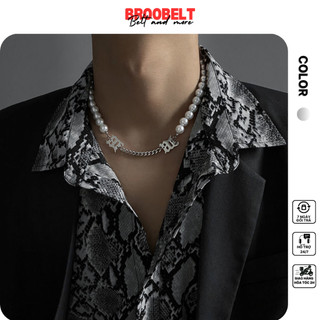 Dây chuyền ngọc trai nhân tạo nam nữ mix chain Broobelt vòng cổ đôi ngọc phối xích titan mạ bạc 925
