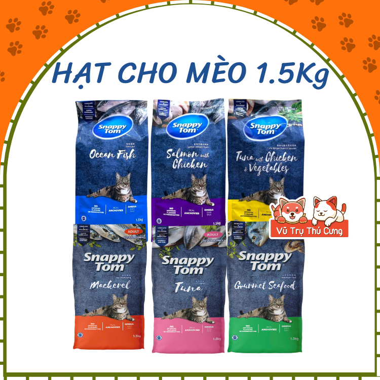 Hạt Snappy Tom topping Cá cơm dành cho Mèo 1.5Kg