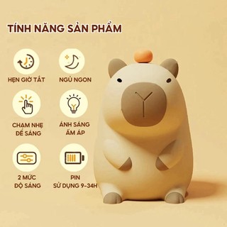 Đèn ngủ Capybara cảm ứng dễ thương bằng silicon có thể điều chỉnh độ sáng trang trí, sinh nhật