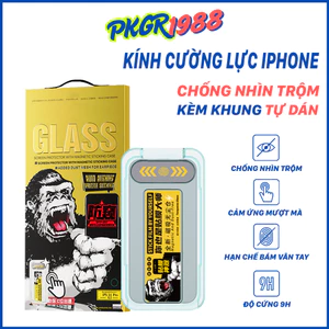 Kính Cường Lực IPHONE Chống Nhìn Trộm Kèm Khung Tự Dán+tự lấy bụi WTP-057 cho iP X đến 17 Pro Max